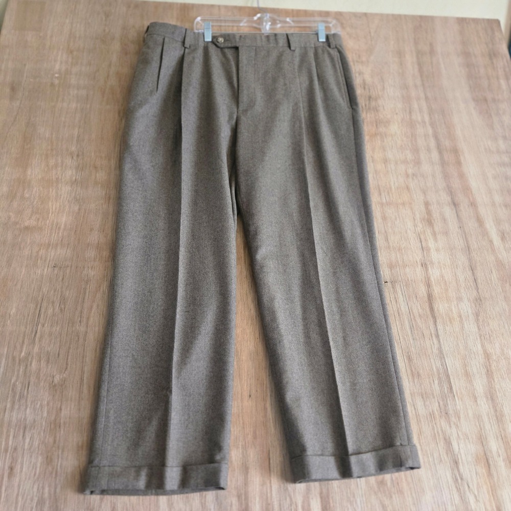 Brooks Brothers 346 Madison Fit Pleated Trousers Brown Wool Pants W38 L30